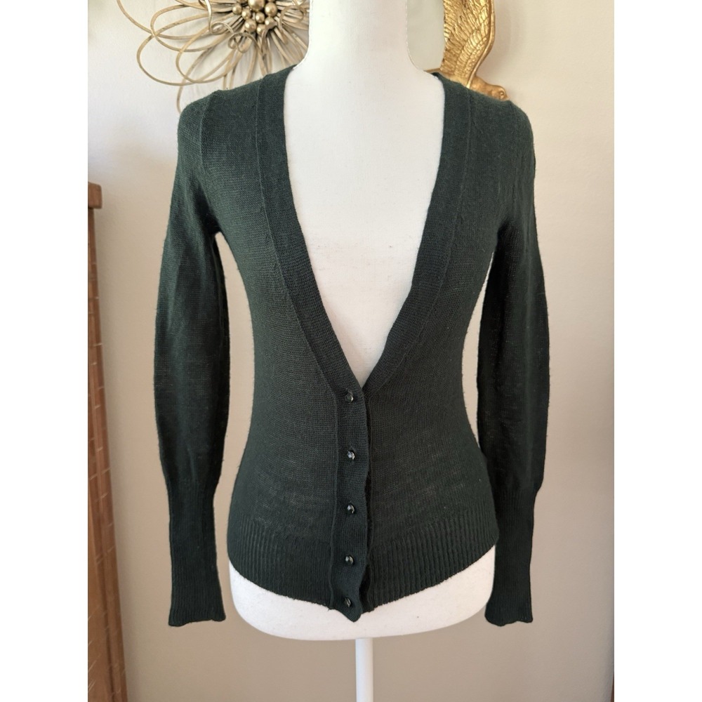 J.Crew XS Alpaca Merino Wool Blend V Neck‎ Button Cardigan Dark Green Sweater